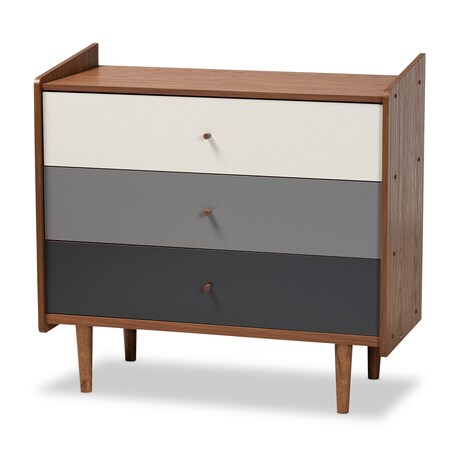 Baxton Studio Halden Mid-Century Modern Multicolor Walnut Brown and Grey Gradient Finished Wood 3-Drawer Chest 178-11021-Zoro